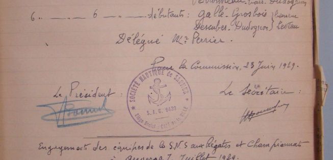 Proc�s-verbaux de l'engagement des rameurs aux r�gates de Ch�tellerault et aux Championnats d'Angers au cours de l'�t� 1929 (89Z2)